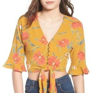 Tie Front Crop Top, mustard multi floral.